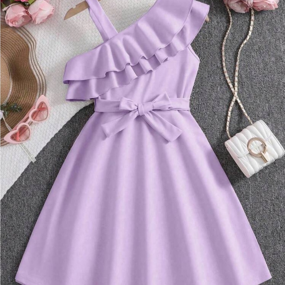 SHEIN Lavender One-Shoulder Dress with Bow